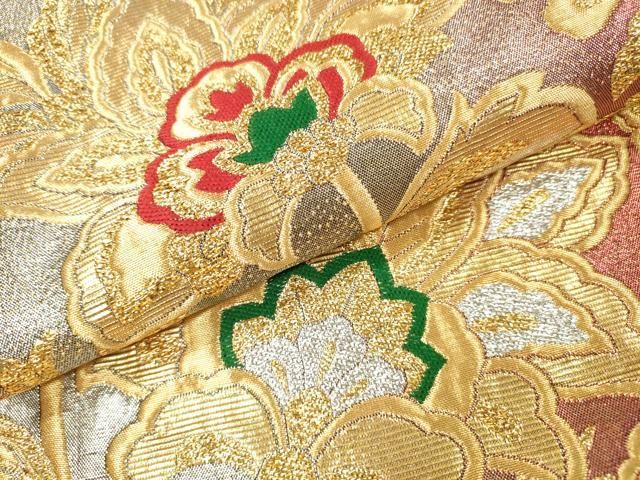 平和屋着物▼世界的友禅作家　千地泰弘　六通柄袋帯　ふくれ織　更紗花唐草文　千地天女　金銀糸　正絹　逸品　DABL2133fe