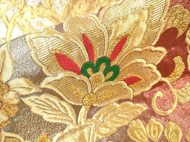 平和屋着物▼世界的友禅作家　千地泰弘　六通柄袋帯　ふくれ織　更紗花唐草文　千地天女　金銀糸　正絹　逸品　DABL2133fe