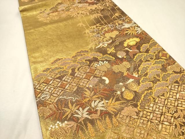 平和屋着物▼六通柄袋帯　唐織　草木染　小袖吉祥文　金糸　引箔　正絹　逸品　DABL2134fe