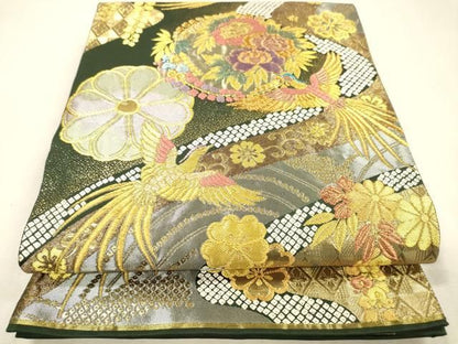 平和屋着物▼全通柄袋帯　唐織　鳳凰花丸文　金銀糸　正絹　逸品　DABL2142fe