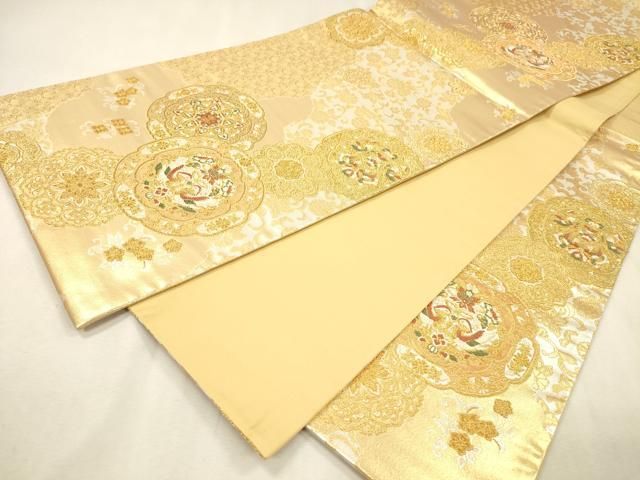 平和屋着物▼六通柄袋帯　幸貴錦　正倉院花鳥絵皿文　金銀糸　正絹　逸品　DABL2145fe