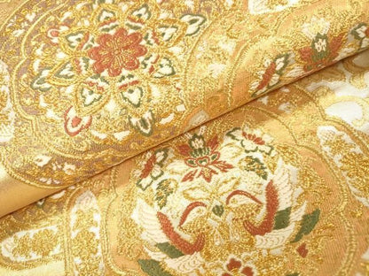 平和屋着物▼六通柄袋帯　幸貴錦　正倉院花鳥絵皿文　金銀糸　正絹　逸品　DABL2145fe