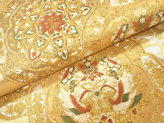 平和屋着物▼六通柄袋帯　幸貴錦　正倉院花鳥絵皿文　金銀糸　正絹　逸品　DABL2145fe