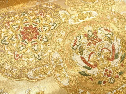 平和屋着物▼六通柄袋帯　幸貴錦　正倉院花鳥絵皿文　金銀糸　正絹　逸品　DABL2145fe
