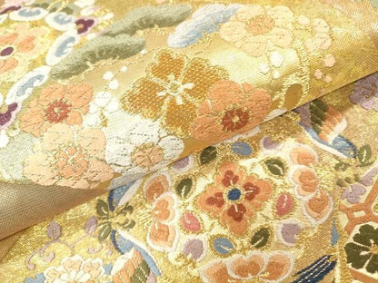 平和屋着物▼六通柄袋帯　唐織　華丸地紙文　金糸　正絹　逸品　DABL2147fe