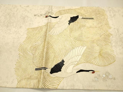 平和屋着物▼太鼓柄袋帯　総刺繍　飛鶴文　金銀糸　正絹　逸品　DABL2149fe