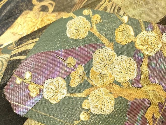 平和屋着物▼袋帯　螺鈿箔　松竹梅　色紙飛鶴花文　金彩　引箔　正絹　逸品　DABL2155fe