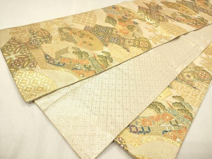 平和屋着物▼佐賀錦　六通柄袋帯　唐絵巻　金糸　正絹　逸品　DABL2168fe