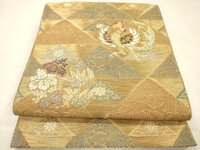 平和屋着物▼六通柄袋帯　唐織　金華山織　鳳凰鱗文　金糸　正絹　逸品　DABL2170fe