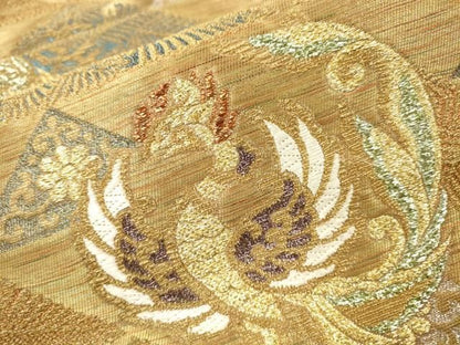 平和屋着物▼六通柄袋帯　唐織　金華山織　鳳凰鱗文　金糸　正絹　逸品　DABL2170fe