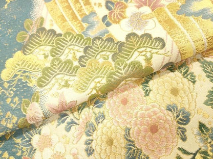 平和屋着物▼六通柄袋帯　紹巴　籬花松文　金糸　正絹　逸品　DABL2173fe