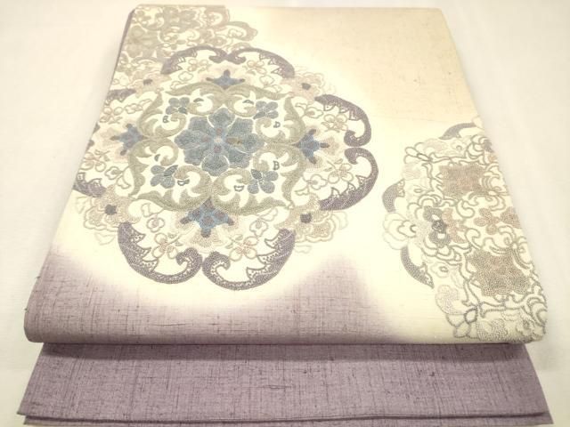 平和屋着物▼中国三大刺繍　相良刺繍　総刺繍　太鼓柄袋帯　紬地　正倉院　正絹　逸品　DABL2176fe