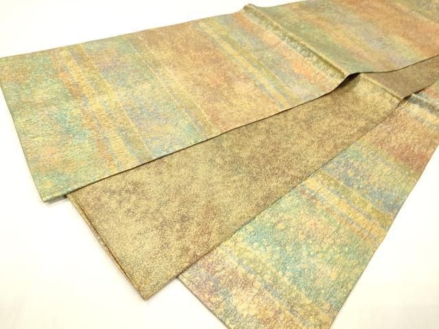 平和屋着物▼両面　全通柄袋帯　横段霞文　金彩　正絹　逸品　DABL2188fe