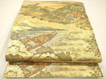 平和屋着物▼西陣　佐賀錦　六通柄袋帯　北斎名画集　金銀糸　正絹　逸品　DABL2192fe