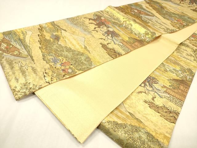 平和屋着物▼西陣　佐賀錦　六通柄袋帯　北斎名画集　金銀糸　正絹　逸品　DABL2192fe