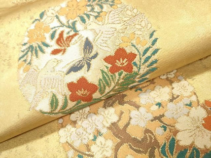 平和屋着物▼西陣　京の名門　じゅらく謹製　六通柄袋帯　花鳥丸文　金彩　引箔　正絹　逸品　未使用　DABL2201fe