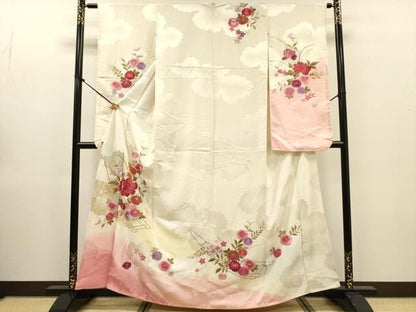 平和屋着物▼豪華振袖　総刺繍　草花　暈し染　金糸　正絹　逸品　DABL2213fe