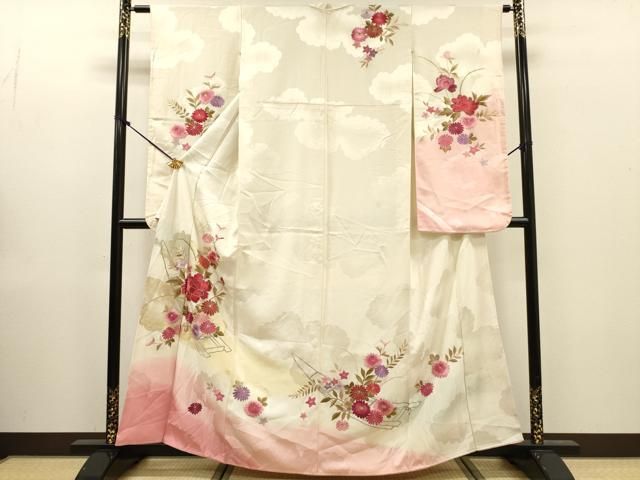 平和屋着物▼豪華振袖　総刺繍　草花　暈し染　金糸　正絹　逸品　DABL2213fe