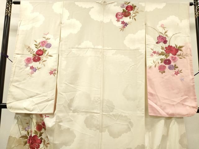 平和屋着物▼豪華振袖　総刺繍　草花　暈し染　金糸　正絹　逸品　DABL2213fe