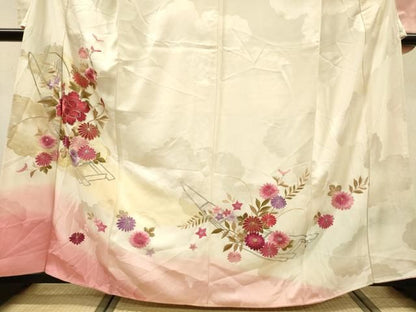 平和屋着物▼豪華振袖　総刺繍　草花　暈し染　金糸　正絹　逸品　DABL2213fe