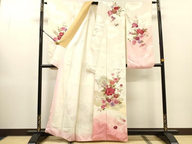 平和屋着物▼豪華振袖　総刺繍　草花　暈し染　金糸　正絹　逸品　DABL2213fe