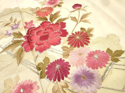 平和屋着物▼豪華振袖　総刺繍　草花　暈し染　金糸　正絹　逸品　DABL2213fe