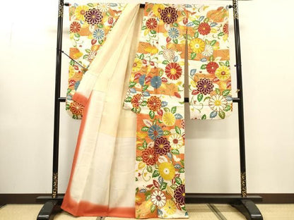 平和屋着物▼豪華振袖　駒刺繍　菊尽くし　金彩　正絹　逸品　DABL2216fe