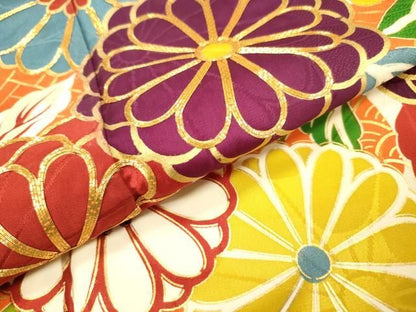 平和屋着物▼豪華振袖　駒刺繍　菊尽くし　金彩　正絹　逸品　DABL2216fe