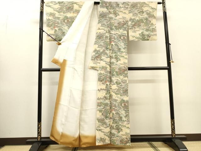 平和屋着物▼上質な小紋　人物風景文　金彩　正絹　逸品　DABL2219fe