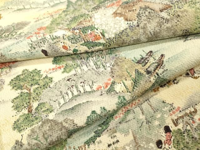 平和屋着物▼上質な小紋　人物風景文　金彩　正絹　逸品　DABL2219fe