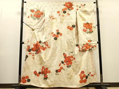 平和屋着物▼豪華振袖　駒刺繍　菊花文　金彩　正絹　逸品　DABL2222fe