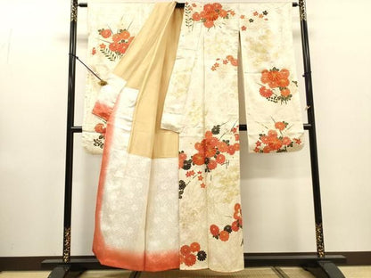 平和屋着物▼豪華振袖　駒刺繍　菊花文　金彩　正絹　逸品　DABL2222fe