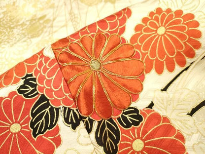 平和屋着物▼豪華振袖　駒刺繍　菊花文　金彩　正絹　逸品　DABL2222fe