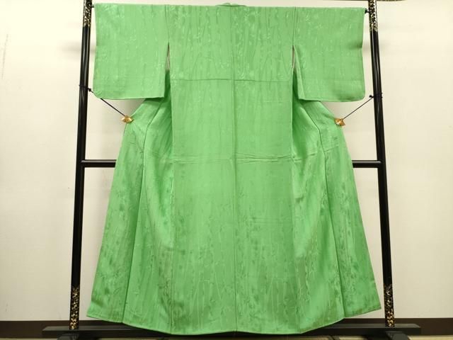 平和屋着物▼上質な色無地　笹竹地紋　浅緑色　正絹　逸品　未使用　DABL2223fe