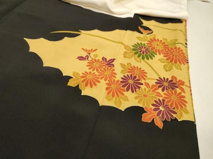 平和屋着物▼豪華黒留袖　刺繍　尾長鳥花文　金糸　正絹　逸品　DABL2231fe