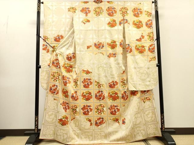 平和屋着物▼豪華振袖　駒刺繍　花丸文　金彩　正絹　逸品　DABL2235fe