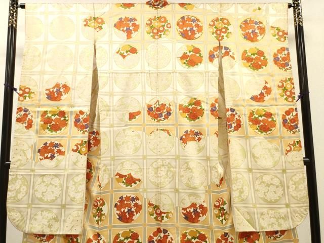 平和屋着物▼豪華振袖　駒刺繍　花丸文　金彩　正絹　逸品　DABL2235fe