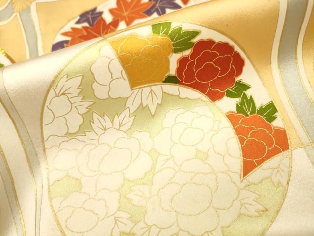 平和屋着物▼豪華振袖　駒刺繍　花丸文　金彩　正絹　逸品　DABL2235fe