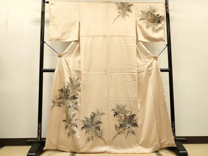 平和屋着物▼訪問着　手描き　枝花　暈し染　正絹　逸品　DABL2240fe
