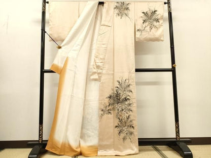 平和屋着物▼訪問着　手描き　枝花　暈し染　正絹　逸品　DABL2240fe