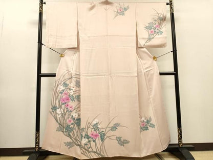 平和屋着物▼訪問着　手描き　枝花　正絹　逸品　DABL2241fe
