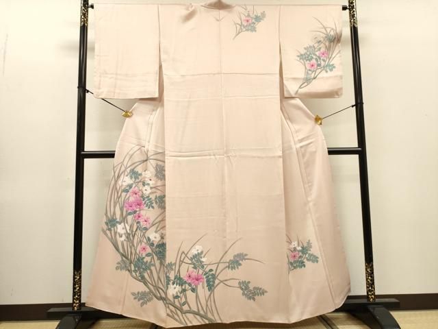 平和屋着物▼訪問着　手描き　枝花　正絹　逸品　DABL2241fe