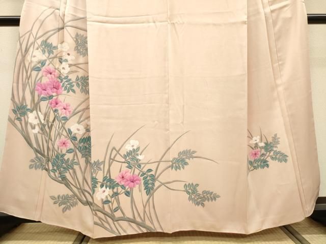 平和屋着物▼訪問着　手描き　枝花　正絹　逸品　DABL2241fe