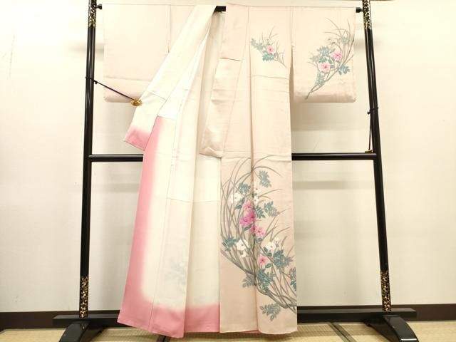 平和屋着物▼訪問着　手描き　枝花　正絹　逸品　DABL2241fe