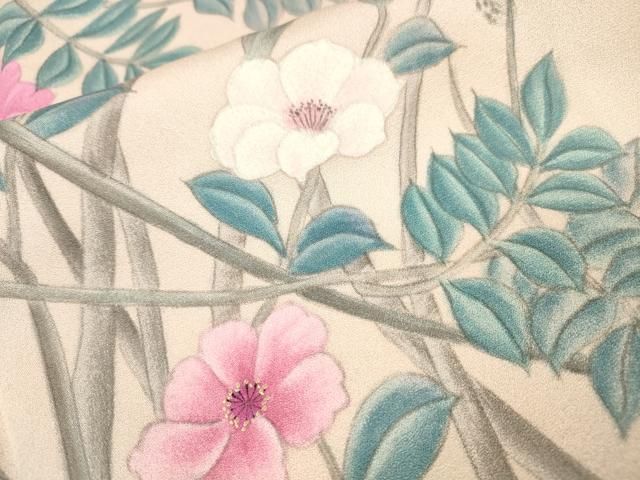 平和屋着物▼訪問着　手描き　枝花　正絹　逸品　DABL2241fe