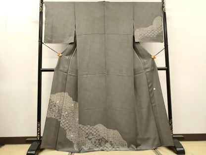 平和屋着物▼江戸小紋　訪問着　単衣　刺繍　道長花文　正絹　逸品　DABL2250fe