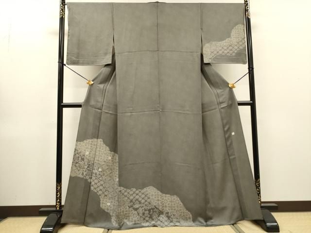 平和屋着物▼江戸小紋　訪問着　単衣　刺繍　道長花文　正絹　逸品　DABL2250fe