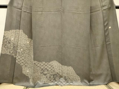 平和屋着物▼江戸小紋　訪問着　単衣　刺繍　道長花文　正絹　逸品　DABL2250fe