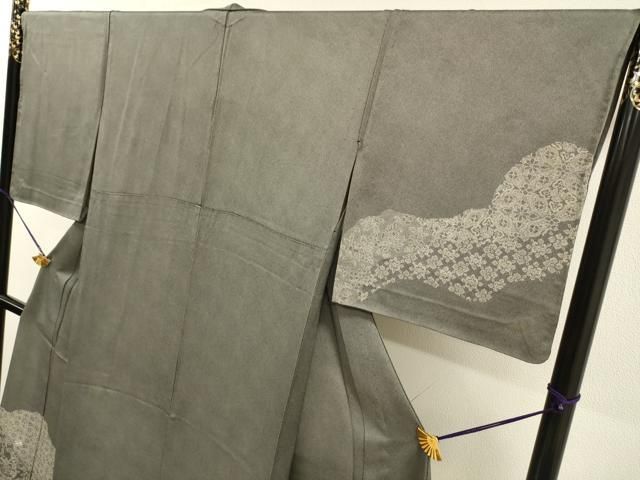 平和屋着物▼江戸小紋　訪問着　単衣　刺繍　道長花文　正絹　逸品　DABL2250fe