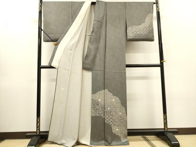 平和屋着物▼江戸小紋　訪問着　単衣　刺繍　道長花文　正絹　逸品　DABL2250fe